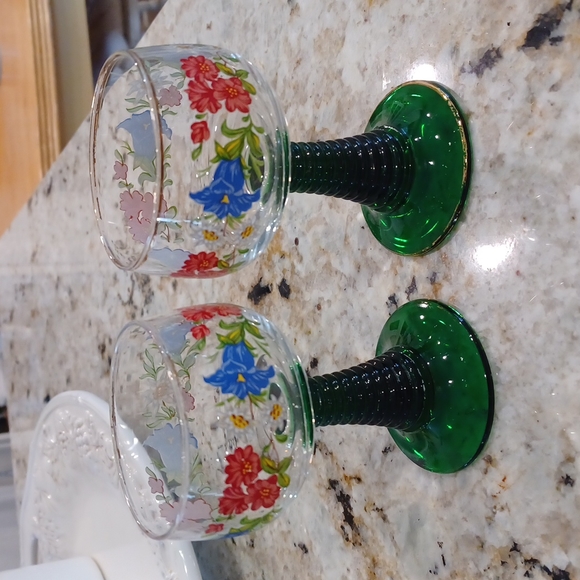 Adorable Vintage Romer Goblet Set of 2 Glasses. Ribbed Stem. France 🇫🇷 - Picture 3 of 4